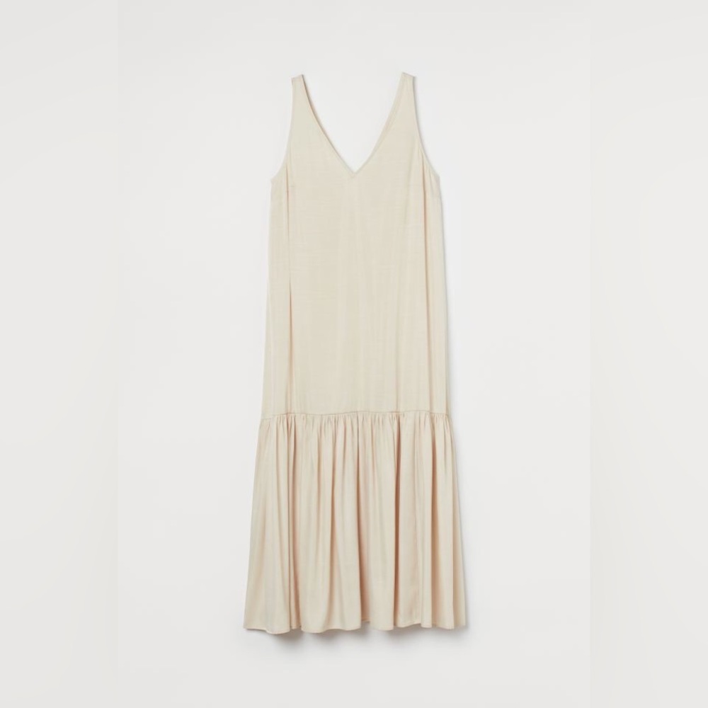 H&M English Cottagecore Relaxed Ivory Ruffle Hem Dress
